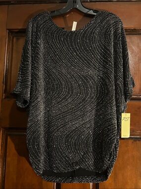 Contrast Metallic Black Sparkle Women's Top